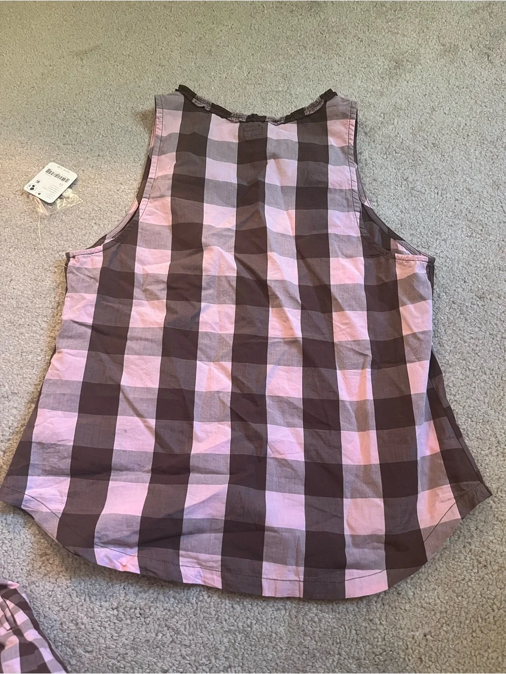 Free People Sleeveless Pink & Brown Gingham Button Tank